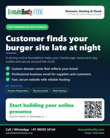 DomainHostly poster for Hamburger restaurant: Customer finds your burger site late at night
