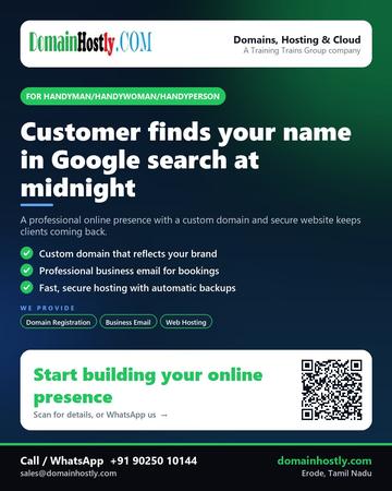 DomainHostly poster for Handyman/Handywoman/Handyperson: Customer finds your name in Google search at midnight
