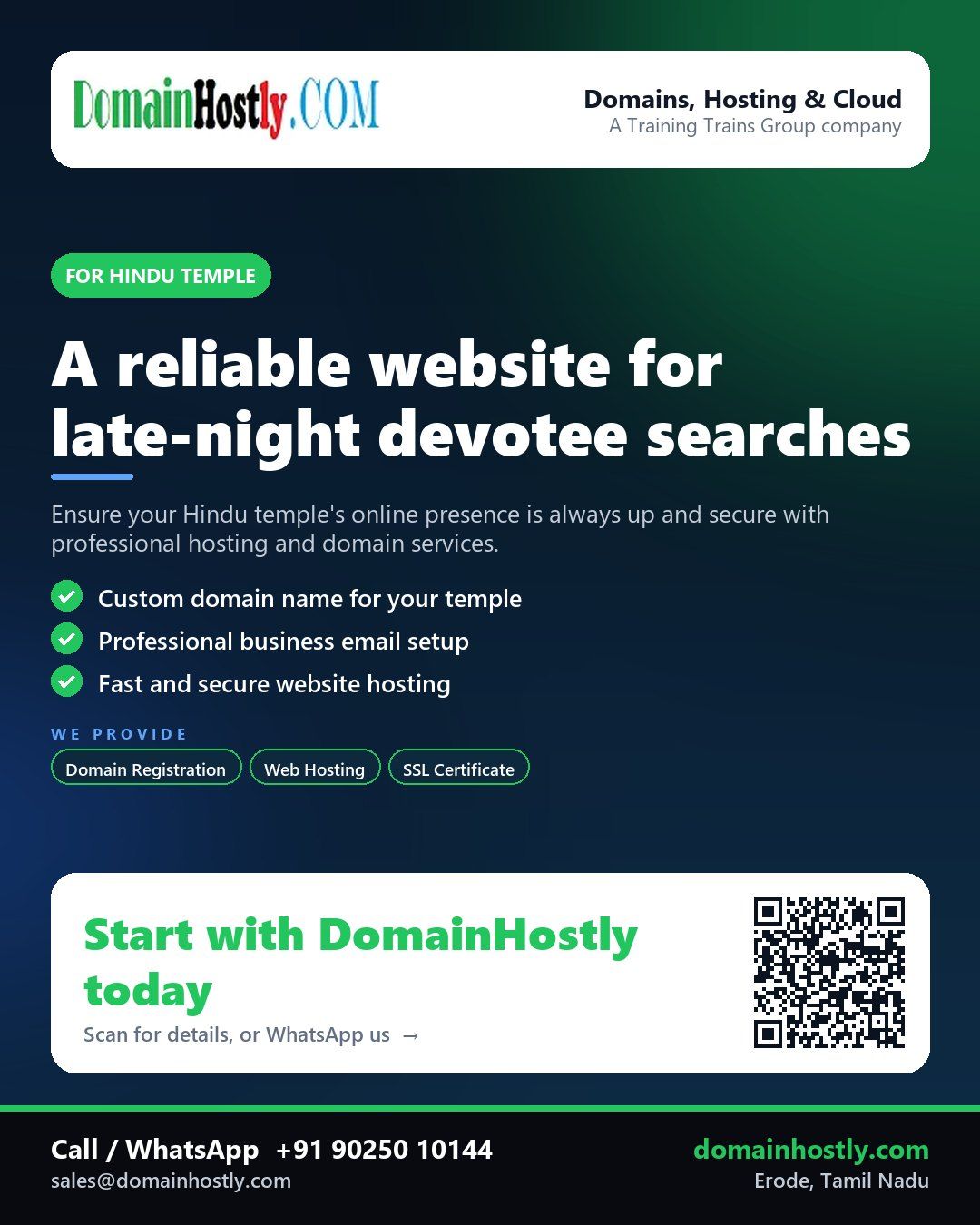 DomainHostly providing web solutions for a Hindu temple