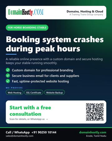 DomainHostly poster for Horse boarding stable: Booking system crashes during peak hours