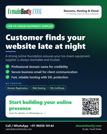 DomainHostly poster for Ice cream equipment supplier: Customer finds your website late at night