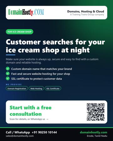 DomainHostly poster for Ice cream shop: Customer searches for your ice cream shop at night