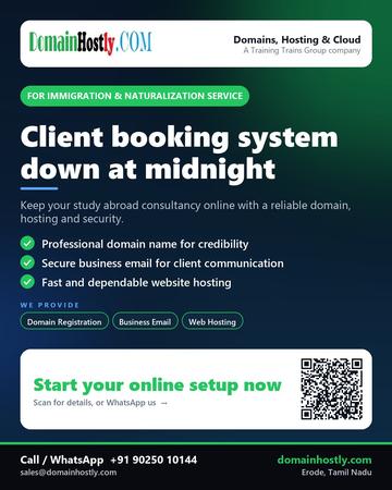 DomainHostly poster for Immigration & naturalization service: Client booking system down at midnight