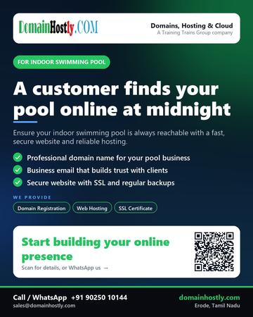 DomainHostly poster for Indoor swimming pool: A customer finds your pool online at midnight