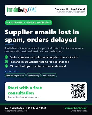 DomainHostly poster for Industrial chemicals wholesaler: Supplier emails lost in spam, orders delayed