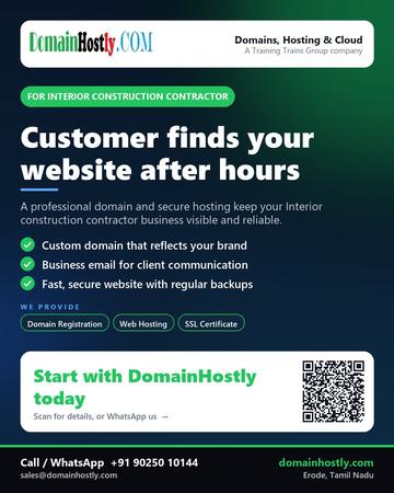 DomainHostly poster for Interior construction contractor: Customer finds your website after hours