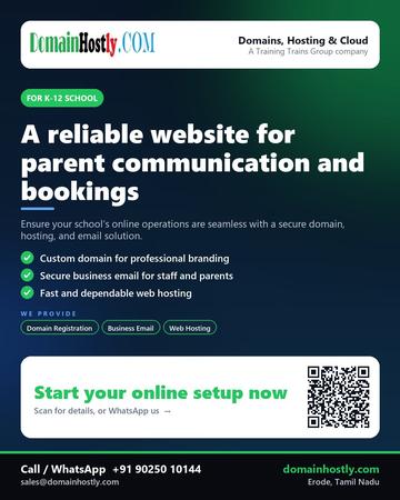 DomainHostly poster for K-12 school: A reliable website for parent communication and bookings