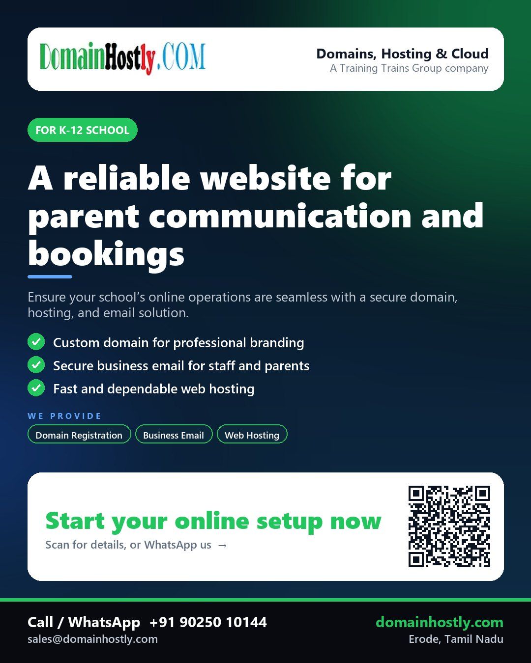 DomainHostly helping a K-12 school establish a professional online presence