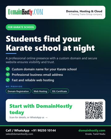 DomainHostly poster for Karate school: Students find your Karate school at night
