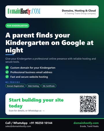 DomainHostly poster for Kindergarten: A parent finds your Kindergarten on Google at night