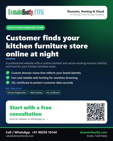 DomainHostly poster for Kitchen furniture store: Customer finds your kitchen furniture store online at night