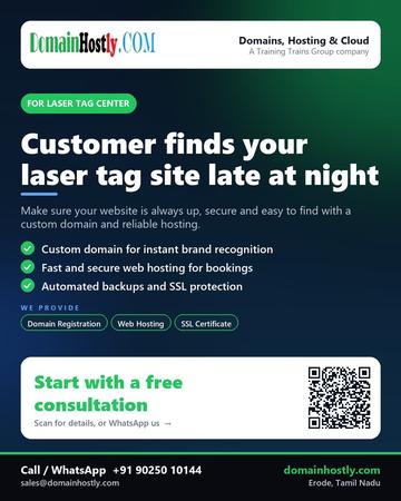 DomainHostly poster for Laser tag center: Customer finds your laser tag site late at night