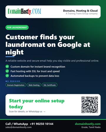 DomainHostly poster for Laundromat: Customer finds your laundromat on Google at night
