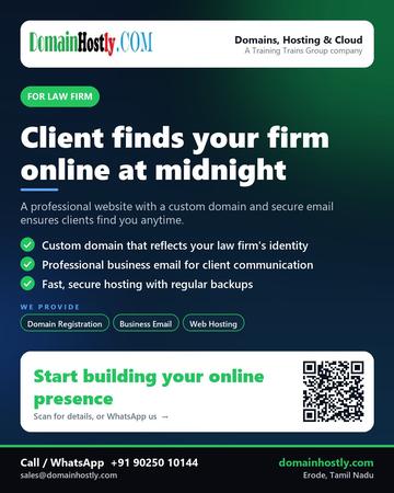 DomainHostly poster for Law firm: Client finds your firm online at midnight