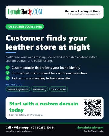 DomainHostly poster for Leather goods store: Customer finds your leather store at night