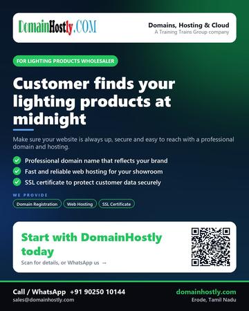 DomainHostly poster for Lighting products wholesaler: Customer finds your lighting products at midnight