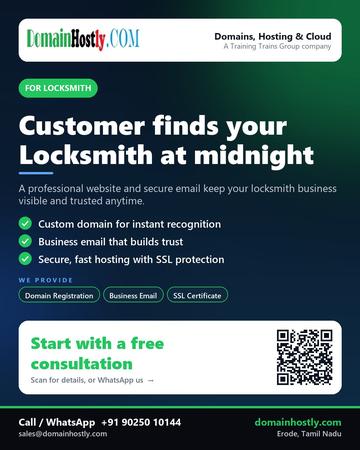 DomainHostly poster for Locksmith: Customer finds your Locksmith at midnight