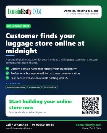 DomainHostly poster for Luggage store: Customer finds your luggage store online at midnight