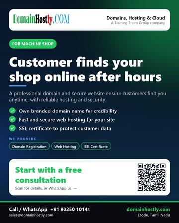 DomainHostly poster for Machine shop: Customer finds your shop online after hours
