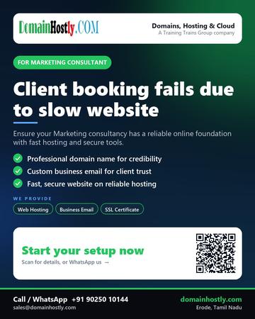 DomainHostly poster for Marketing consultant: Client booking fails due to slow website