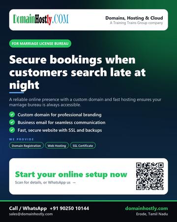 DomainHostly poster for Marriage license bureau: Secure bookings when customers search late at night