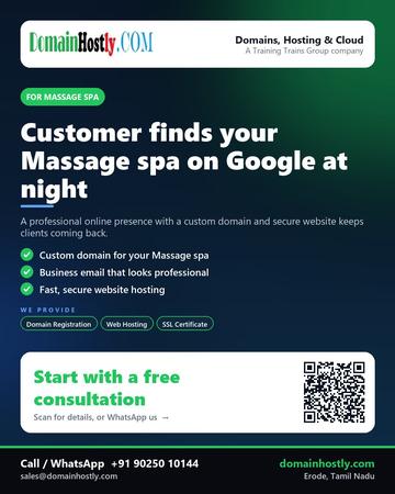 DomainHostly poster for Massage spa: Customer finds your Massage spa on Google at night