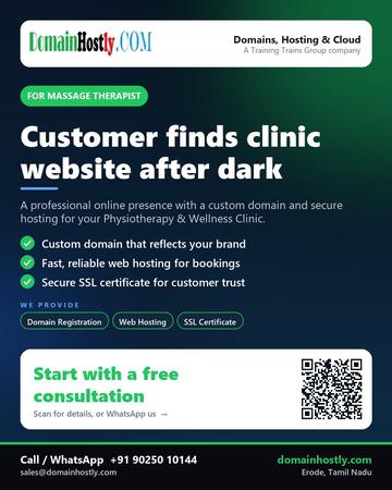 DomainHostly poster for Massage therapist: Customer finds clinic website after dark