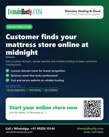 DomainHostly poster for Mattress store: Customer finds your mattress store online at midnight