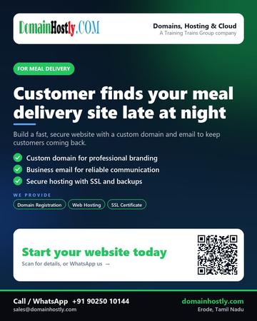 DomainHostly poster for Meal delivery: Customer finds your meal delivery site late at night
