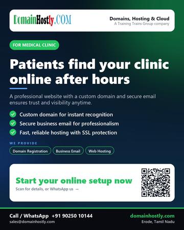 DomainHostly poster for Medical clinic: Patients find your clinic online after hours