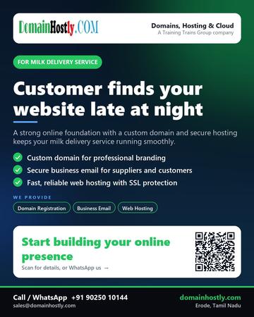 DomainHostly poster for Milk delivery service: Customer finds your website late at night