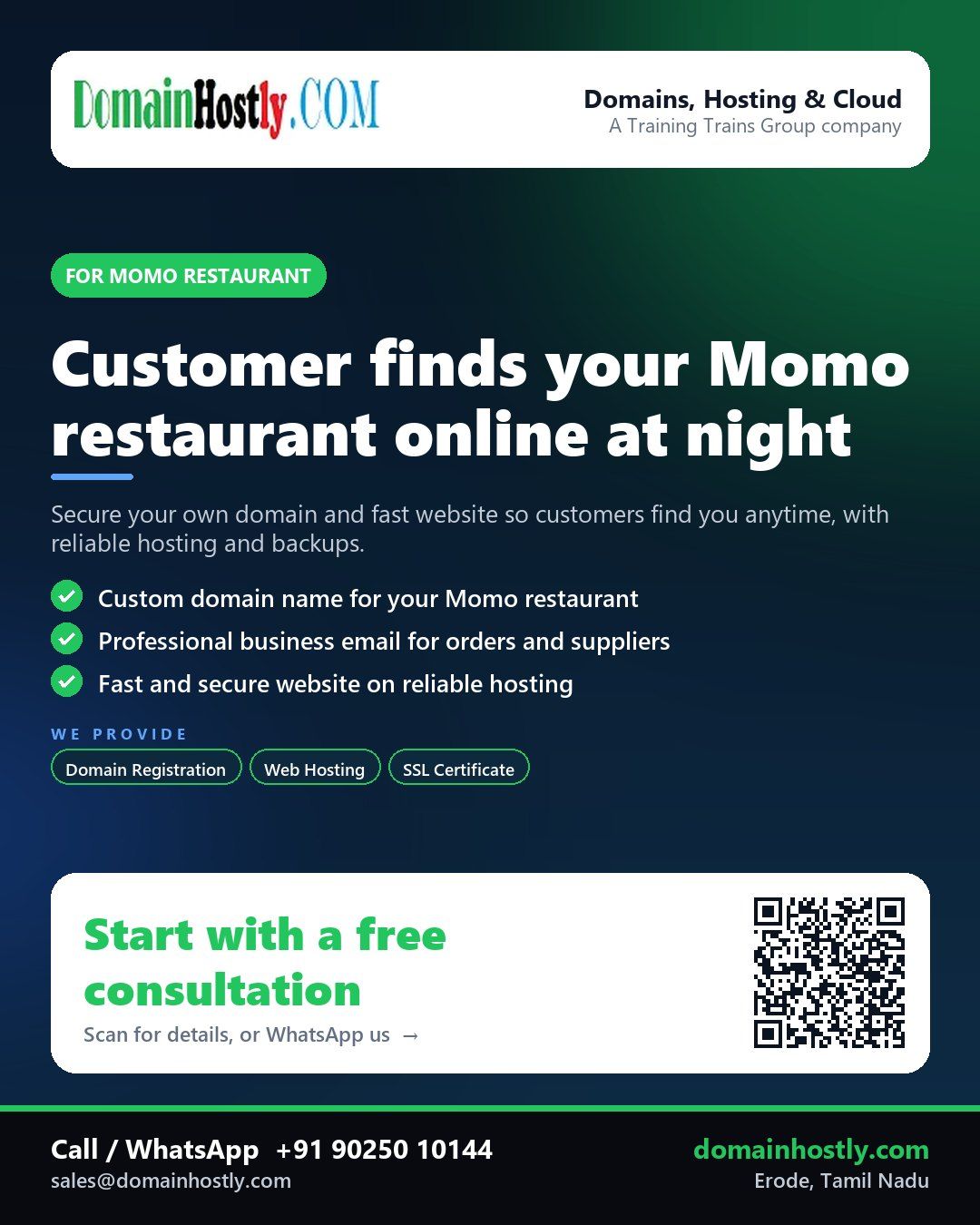 Momo restaurant owner using DomainHostly services to build an online presence