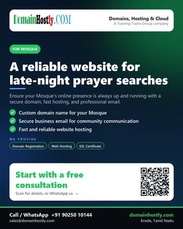 DomainHostly poster for Mosque: A reliable website for late-night prayer searches