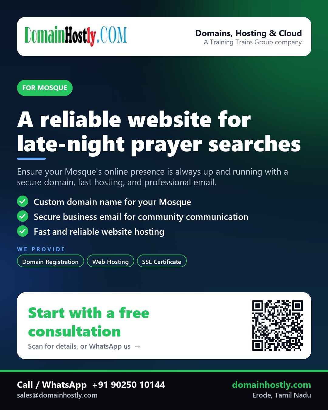 DomainHostly providing website solutions for a Mosque