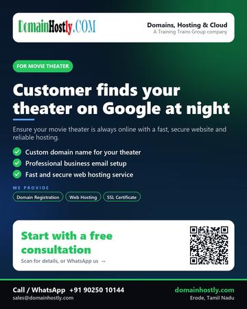 DomainHostly poster for Movie theater: Customer finds your theater on Google at night
