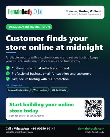 DomainHostly poster for Musical instrument store: Customer finds your store online at midnight