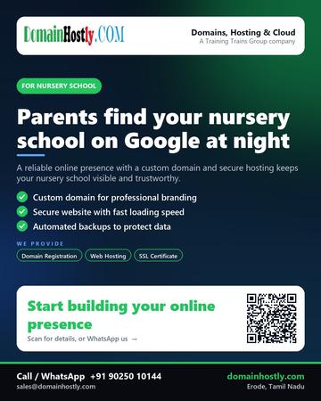 DomainHostly poster for Nursery school: Parents find your nursery school on Google at night