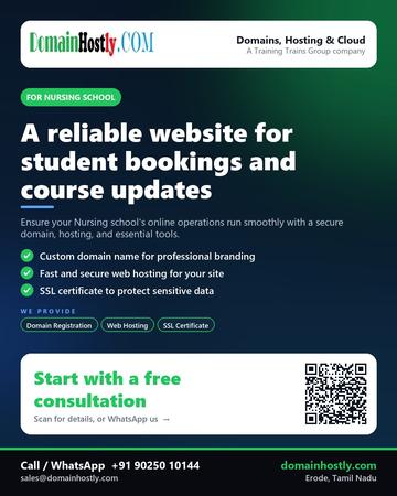 DomainHostly poster for Nursing school: A reliable website for student bookings and course updates