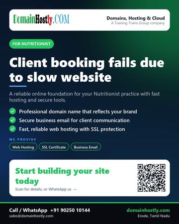 DomainHostly poster for Nutritionist: Client booking fails due to slow website