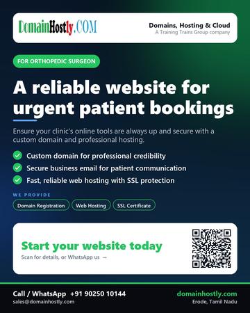 DomainHostly poster for Orthopedic surgeon: A reliable website for urgent patient bookings