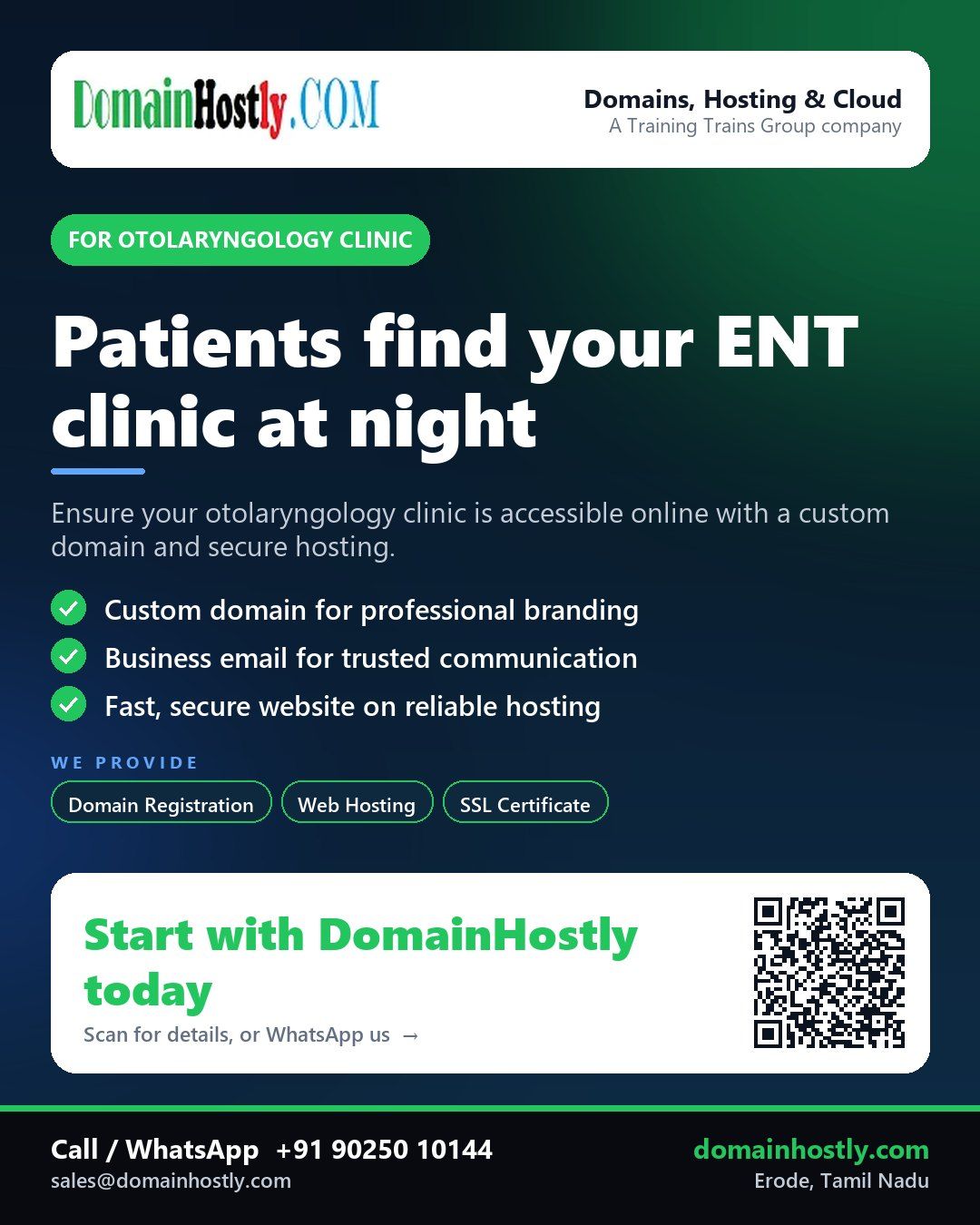 Otolaryngology clinic using DomainHostly for a professional online presence