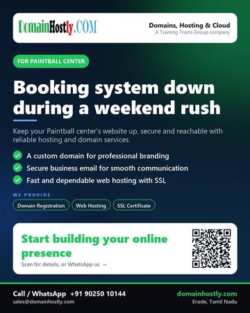 DomainHostly poster for Paintball center: Booking system down during a weekend rush