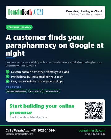 DomainHostly poster for Parapharmacy: A customer finds your parapharmacy on Google at night