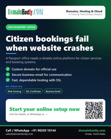 DomainHostly poster for Passport office: Citizen bookings fail when website crashes