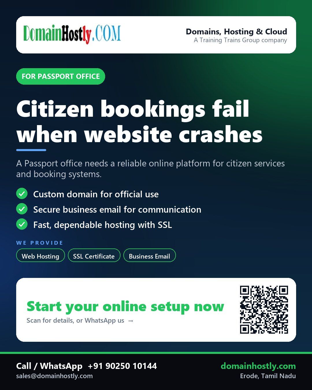 DomainHostly provides Passport offices with secure and reliable online services.