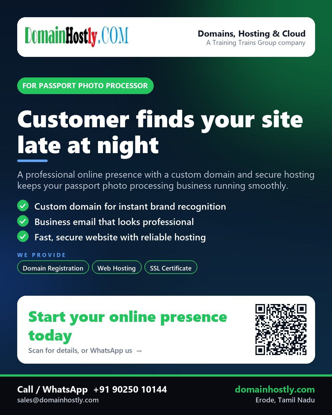 Passport photo processor using DomainHostly for custom domain, secure hosting, and professional email