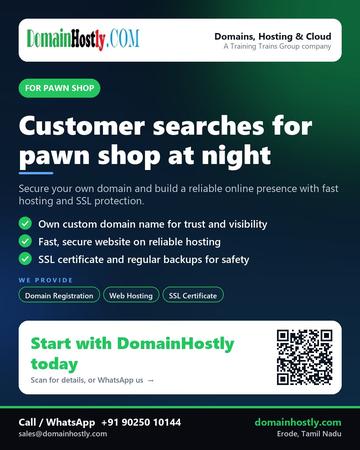 DomainHostly poster for Pawn shop: Customer searches for pawn shop at night