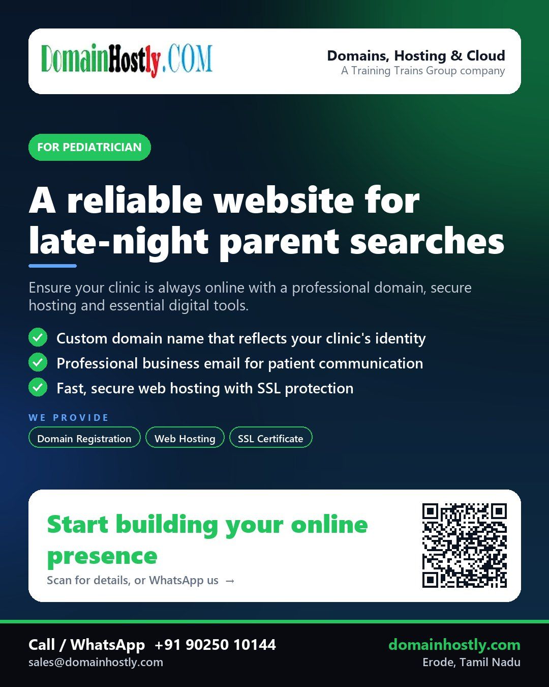 DomainHostly helping a Pediatrician build a secure, professional online presence with custom domain and hosting