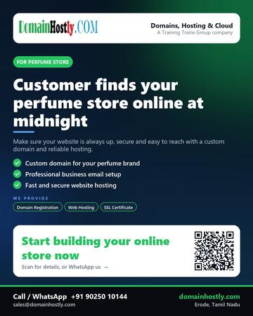 DomainHostly poster for Perfume store: Customer finds your perfume store online at midnight