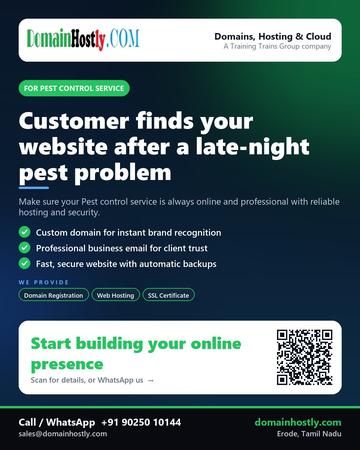 DomainHostly poster for Pest control service: Customer finds your website after a late-night pest problem
